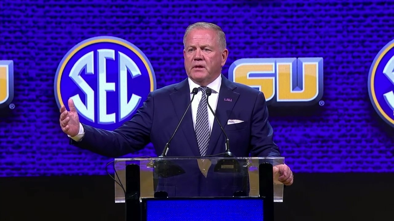 WATCH: LSU Brian Kelly MAIN STAGE At SEC Football Media Days 2023, FULL ...