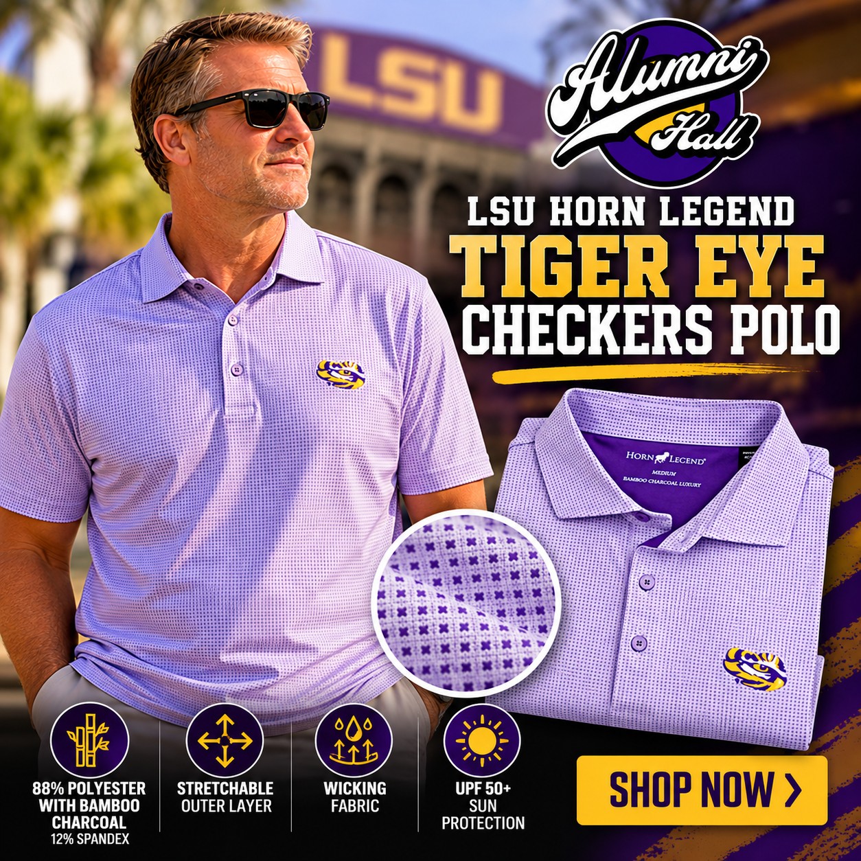 LSU Horn Legend Tiger Eye Checkers Polo at Alumni Hall